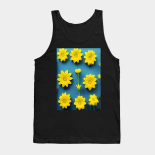 SUNNY LEMON YELLOW FLOWERS TEAL BACKGROUND Tank Top